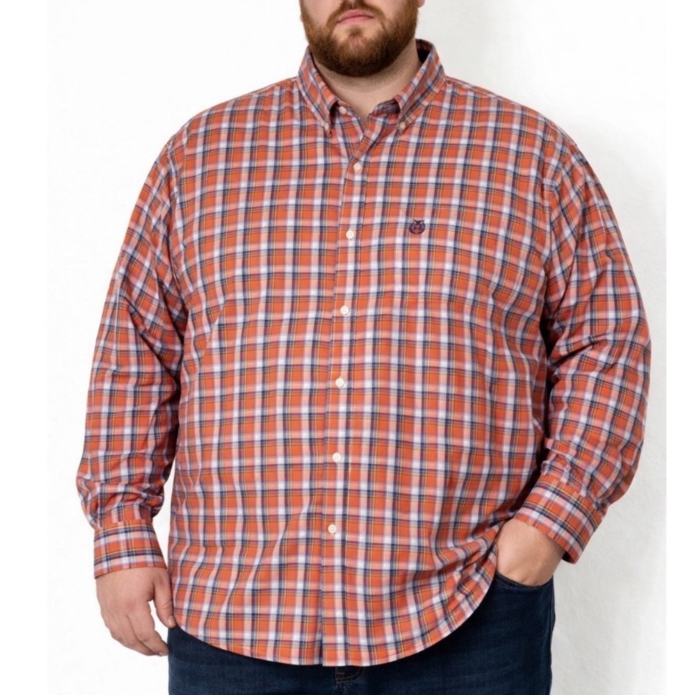 Chaps Easy Care men's casual button down orange/blue SZ XXL embroidered logo
